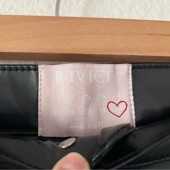 Revice Pants Size 32 Black Vegan Leather Uptown Happy Hour Straight Slit Leg - Picture 5 of 15